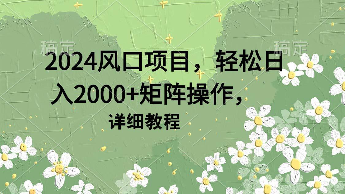 (9652期)2024风口项目，轻松日入2000+矩阵操作，详细教程-星禾网创星球