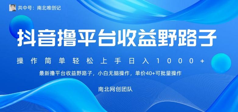 最新撸抖音平台收益野路子，操作简单，单价高，小白可无脑操作可日入1000+-星禾网创星球