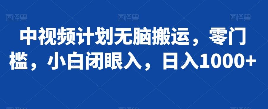 中视频计划无脑搬运，零门槛，小白闭眼入，日入1000+-星禾网创星球