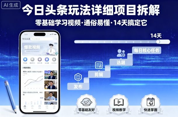今日头条玩法详细项目拆解，零基础学习视频 通俗易懂 14天搞定它-星禾网创星球