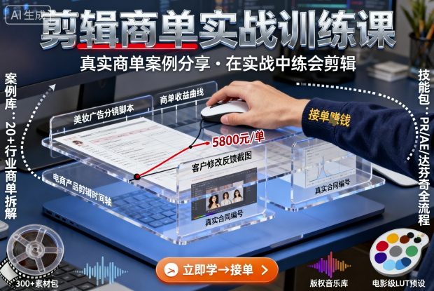 剪辑商单实战训练课，真实商单案例分享，在实战中练会剪辑-星禾网创星球