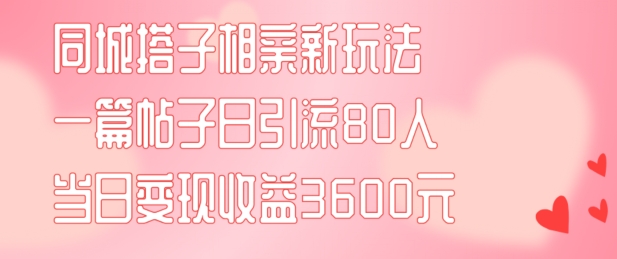 同城搭子相亲新玩法一篇帖子引流80人当日变现3600元(项目教程+实操教程)【揭秘】-星禾网创星球