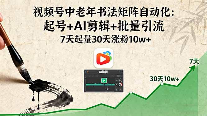 （16022期）视频号中老年书法矩阵自动化：起号+AI剪辑+批量引流 7天起量30天涨粉10w+-星禾网创星球