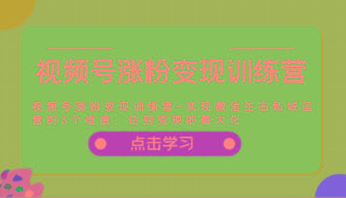 视频号涨粉变现训练营-实现微信生态私域运营的3个维度，达到变现的最大化-星禾网创星球