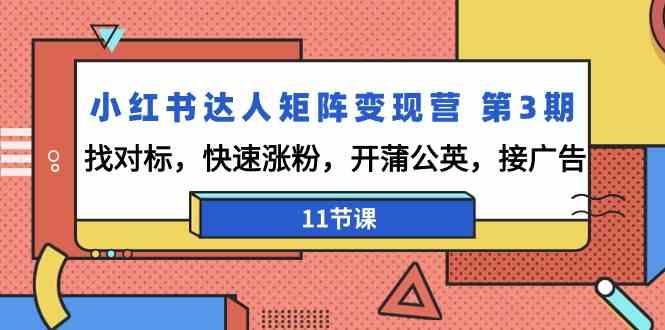 小红书达人矩阵变现营第3期，找对标，快速涨粉，开蒲公英，接广告(11节课)-星禾网创星球