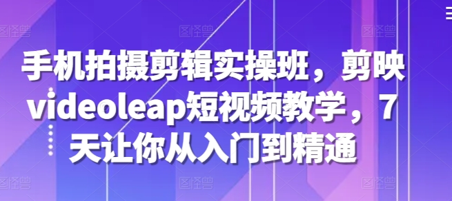 手机拍摄剪辑实操班，剪映videoleap短视频教学，7天让你从入门到精通-星禾网创星球