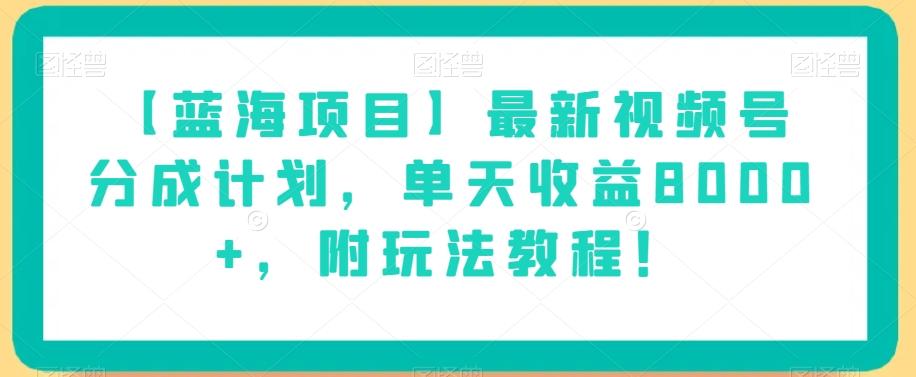 【蓝海项目】最新视频号分成计划，单天收益8000+，附玩法教程！-星禾网创星球