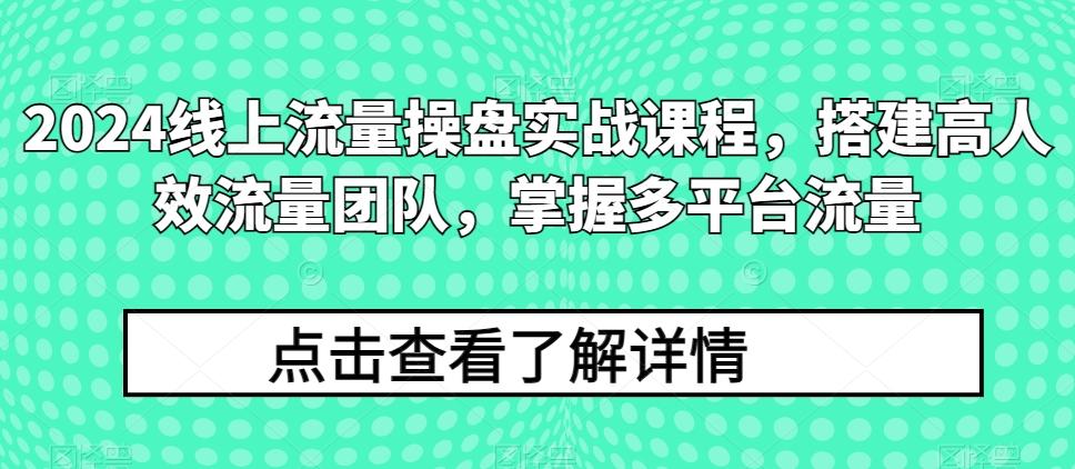 2024线上流量操盘实战课程，搭建高人效流量团队，掌握多平台流量-星禾网创星球