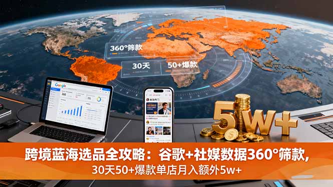 跨境蓝海选品全攻略：谷歌+社媒数据360°筛款,30天50+爆款单店月入额外5w+-星禾网创星球