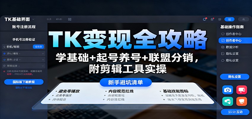 TK变现全攻略：学基础+起号养号+联盟分销，附剪辑工具实操-星禾网创星球