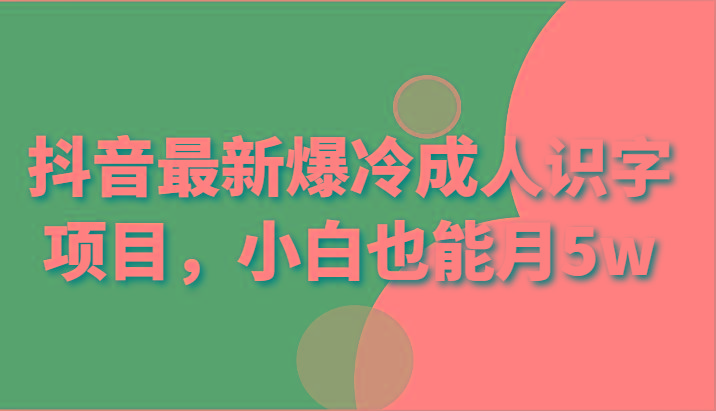 抖音最新爆冷成人识字项目，小白也能月5w-星禾网创星球