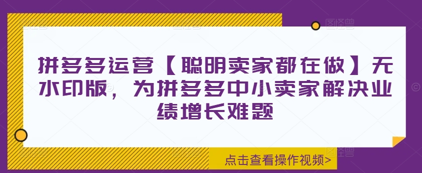 拼多多运营【聪明卖家都在做】无水印版，为拼多多中小卖家解决业绩增长难题-星禾网创星球