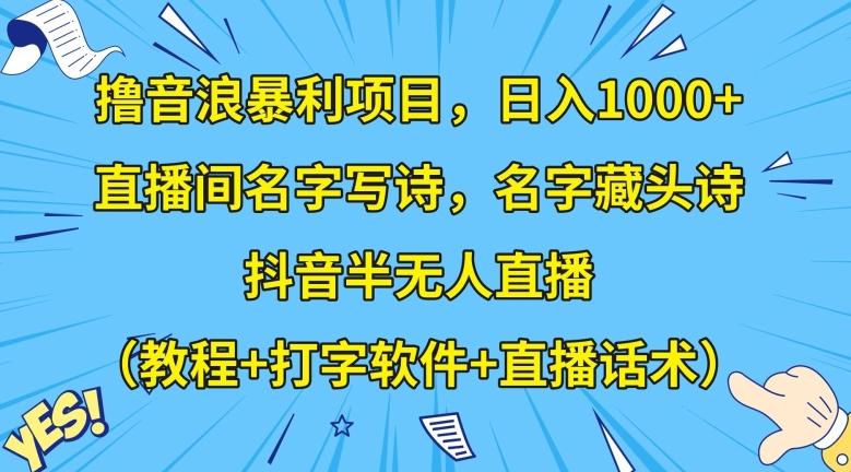 撸音浪暴利项目，日入1000+，直播间名字写诗，名字藏头诗，抖音半无人直播（教程+打字软件+直播话术）【揭秘】-星禾网创星球