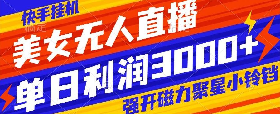 快手挂机，美女无人直播，强开磁力聚星小铃铛，日入3000+-星禾网创星球
