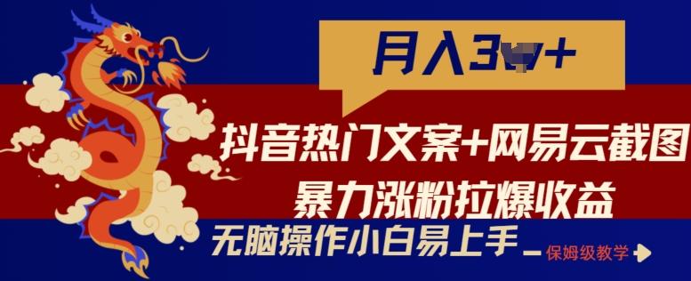 抖音热门文案+网易云截图暴力涨粉拉爆收益玩法，小白无脑操作，简单易上手【揭秘】-星禾网创星球