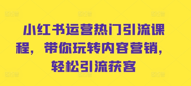 小红书运营热门引流课程，带你玩转内容营销，轻松引流获客-星禾网创星球