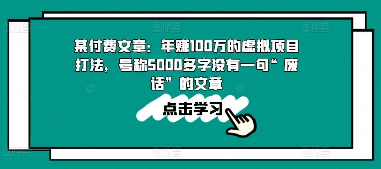 某付费文章：年赚100w的虚拟项目打法，号称5000多字没有一句“废话”的文章-星禾网创星球