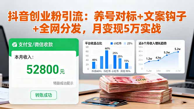 抖音创业粉引流：养号对标+文案钩子+全网分发，月变现5万实战-星禾网创星球