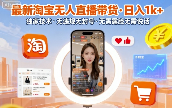最新淘宝无人直播带货，日入1k+，独家技术，无违规无封号，无需露脸无需说话【揭秘】-星禾网创星球