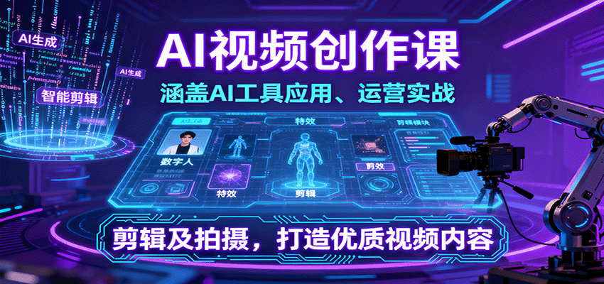 AI视频创作课，涵盖AI工具应用、运营实战、剪辑及拍摄，打造优质视频内容-星禾网创星球