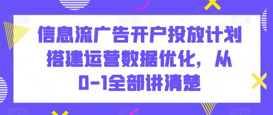 信息流广告开户投放计划搭建运营数据优化，从0-1全部讲清楚-星禾网创星球