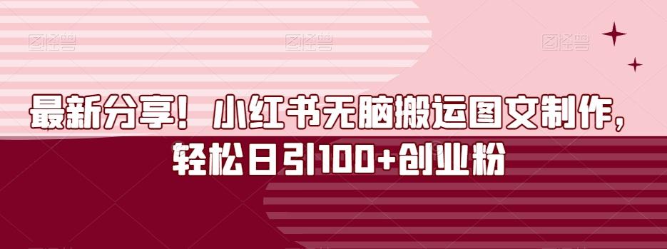 最新分享！小红书无脑搬运图文制作，轻松日引100+创业粉-星禾网创星球