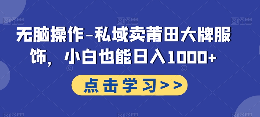 无脑操作-私域卖莆田大牌服饰，小白也能日入1000+-星禾网创星球