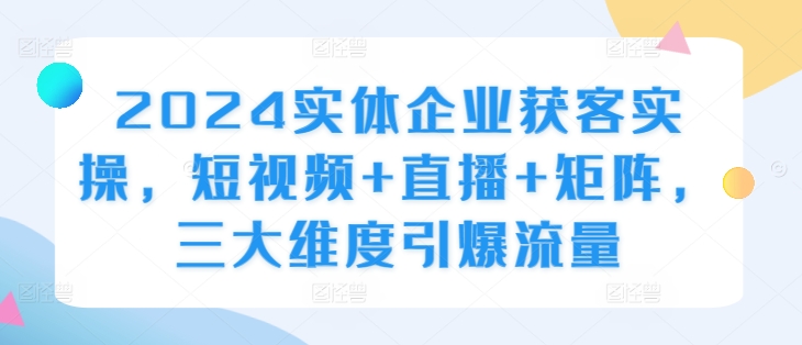 2024实体企业获客实操，短视频+直播+矩阵，三大维度引爆流量-星禾网创星球