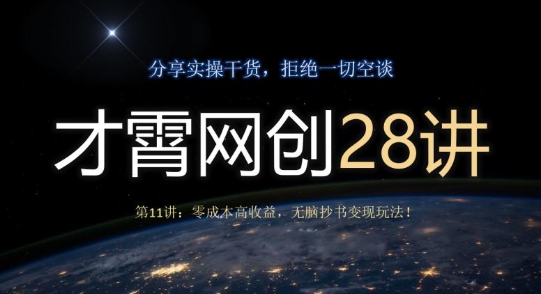 才霄网创28讲第11讲：零成本高收益，无脑抄书变现玩法！-星禾网创星球