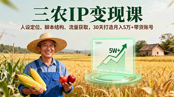 三农IP变现课，人设定位、脚本结构、流量获取，30天打造月入5万+带货账号-星禾网创星球