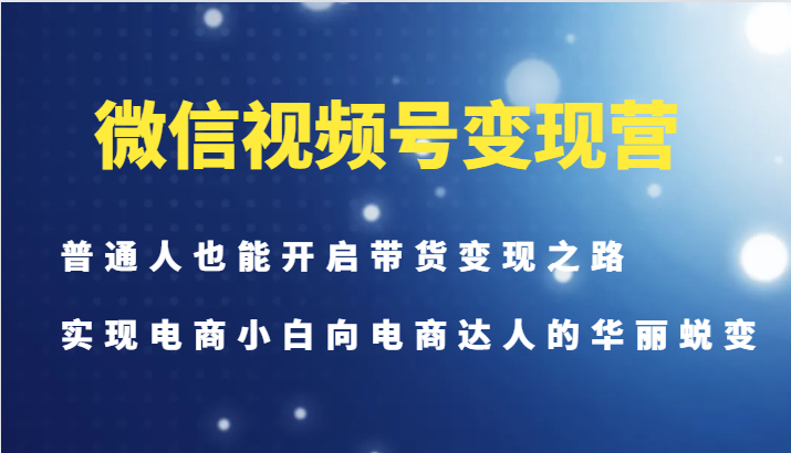 微信视频号变现营-普通人也能开启带货变现之路，实现电商小白向电商达人的华丽蜕变-星禾网创星球