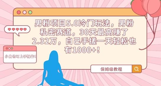 男粉项目5.0冷门玩法，男粉私密赛道，30天最高赚了2.32万，自己手搓一天轻松也有1000+【揭秘】-星禾网创星球