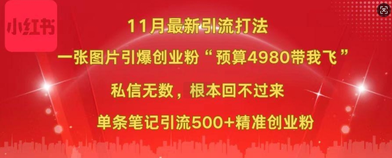 小红书11月最新图片打粉，一张图片引爆创业粉，“预算4980带我飞”，单条引流500+精准创业粉-星禾网创星球