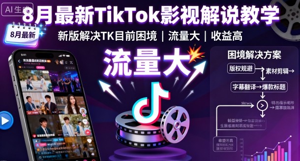 8月最新TikTok影视解说教学，新版解决TK目前困境，流量大，收益高-星禾网创星球