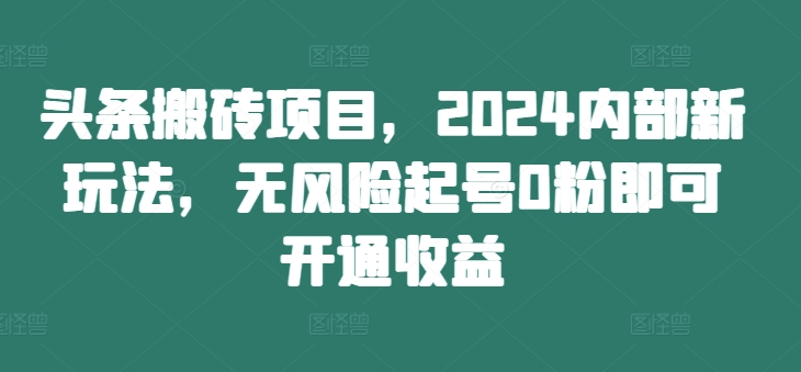 头条搬砖项目，2024内部新玩法，无风险起号0粉即可开通收益-星禾网创星球