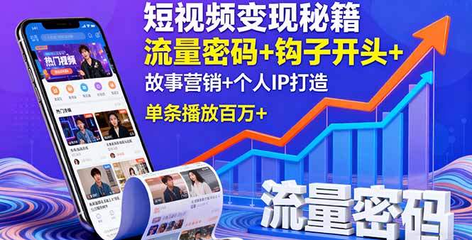 短视频变现秘籍，流量密码+钩子开头+故事营销+个人IP打造，单条播放百万+-星禾网创星球