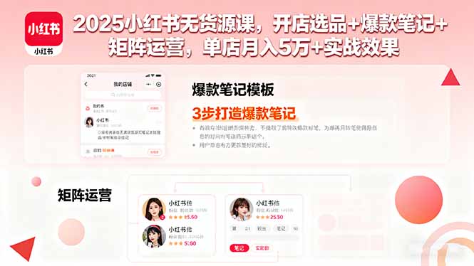 2025小红书无货源课，开店选品+爆款笔记+矩阵运营，单店月入5万+实战效果-星禾网创星球
