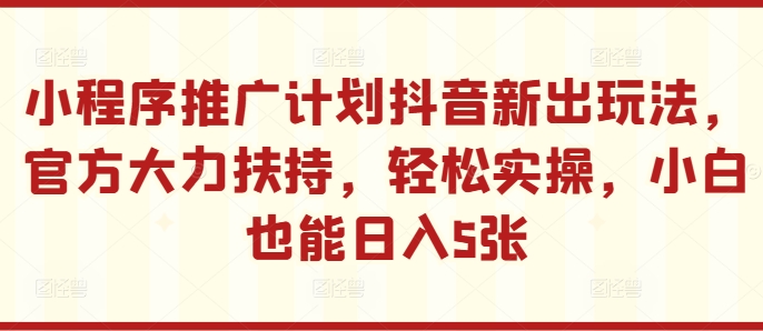 小程序推广计划抖音新出玩法，官方大力扶持，轻松实操，小白也能日入5张【揭秘】-星禾网创星球