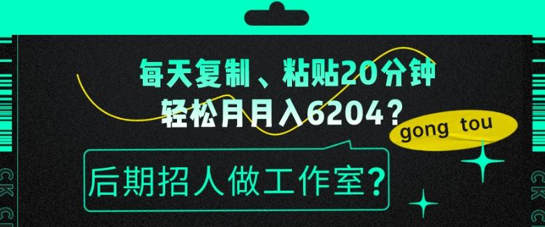 每天复制、粘贴20分钟，轻松月入6204？后期招人做工作室？-星禾网创星球
